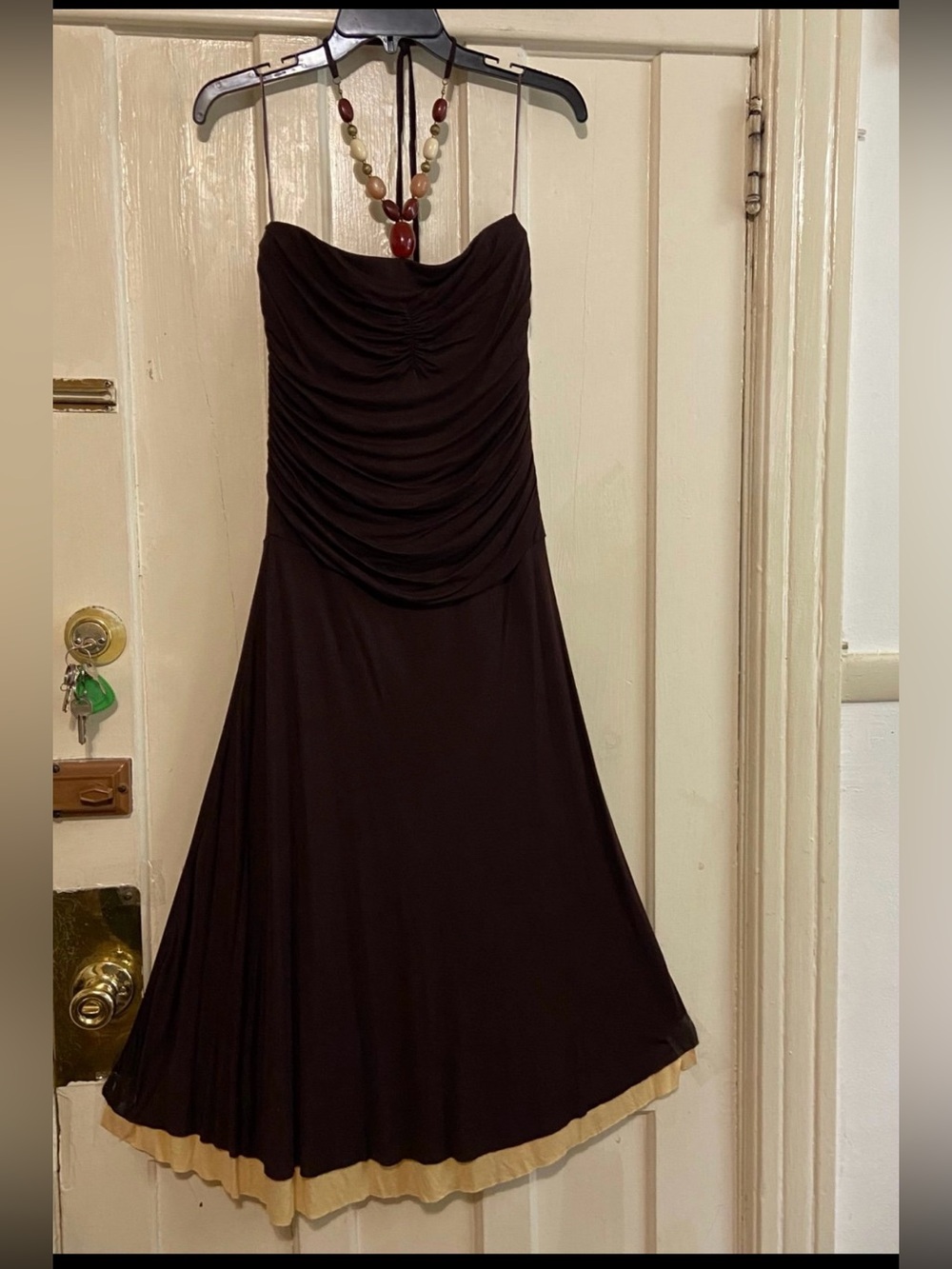 Michael Michael Kors halter with built in necklace brown & beige layers dress M - Picture 6 of 12